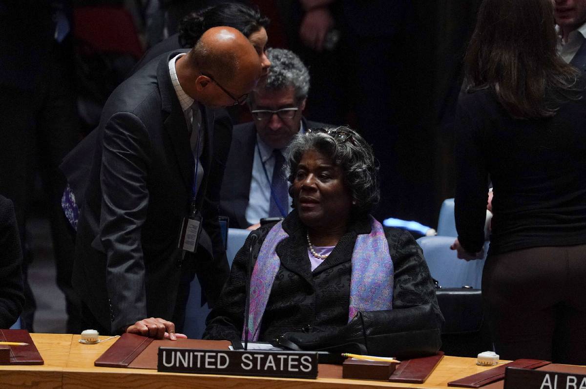 مندوبة الولايات المتحدة في الأمم المتحدة لندا توماس غرينفيلد أثناء جلسة التصويت على موضوع غزة