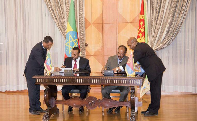 الزعيمان أفورقي وآبي يوقعان على اتفاق المصالحة التاريخي بين إريتريا وأثيوبيا