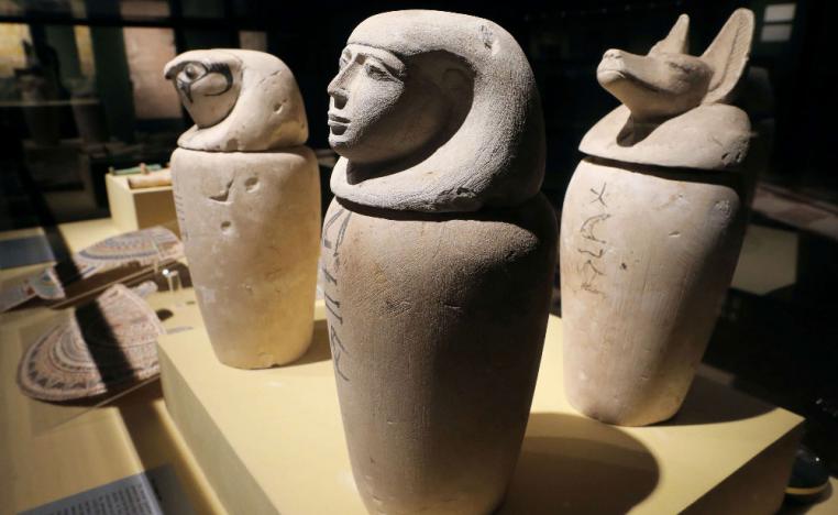 Ancient artifacts on display at the Sohag National Museum, Egypt