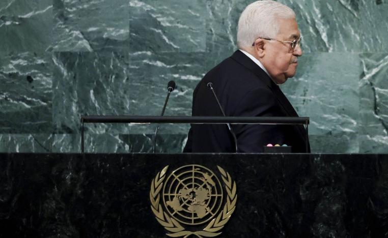 الرئيس الفلسطيني محمود عباس بعد القائه الكلمة في الجمعية العامة للأمم المتحدة