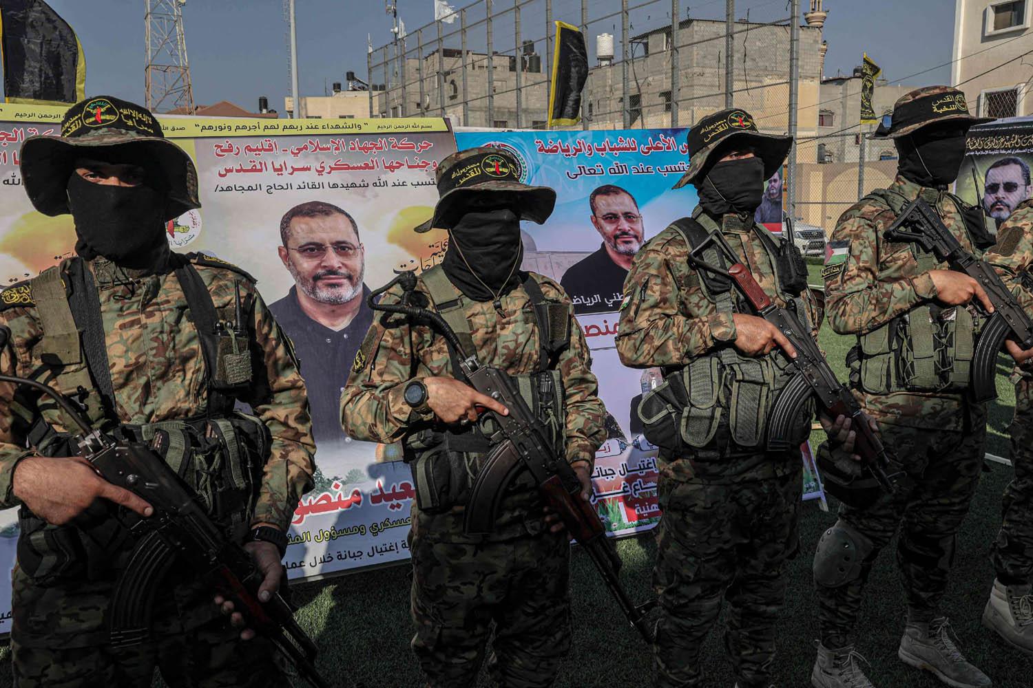 مقاتلون من الجهاد الإسلامي في تأبين للقائد العسكري خالد منصور