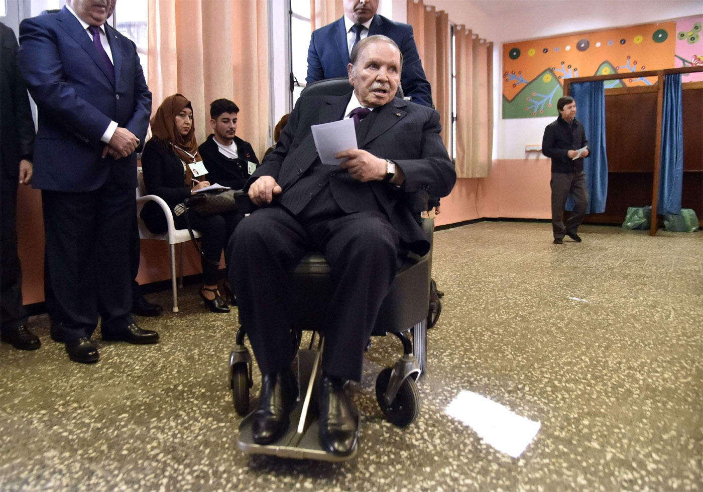 Algerian President Abdelaziz Bouteflika on a wheelchair