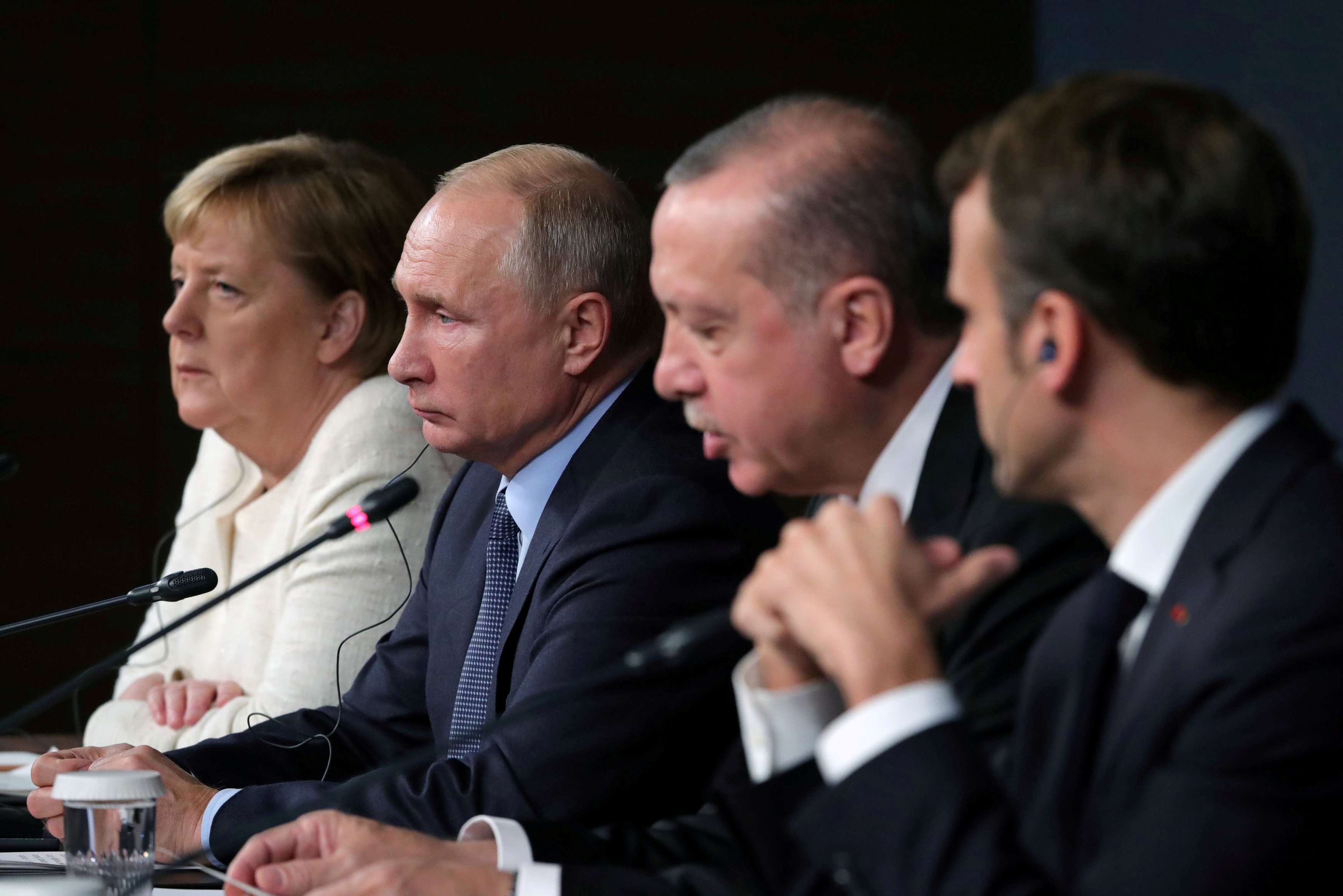 Leaders attend a news conference at Syria summit in Istanbul, Turkey, October 27 2018.