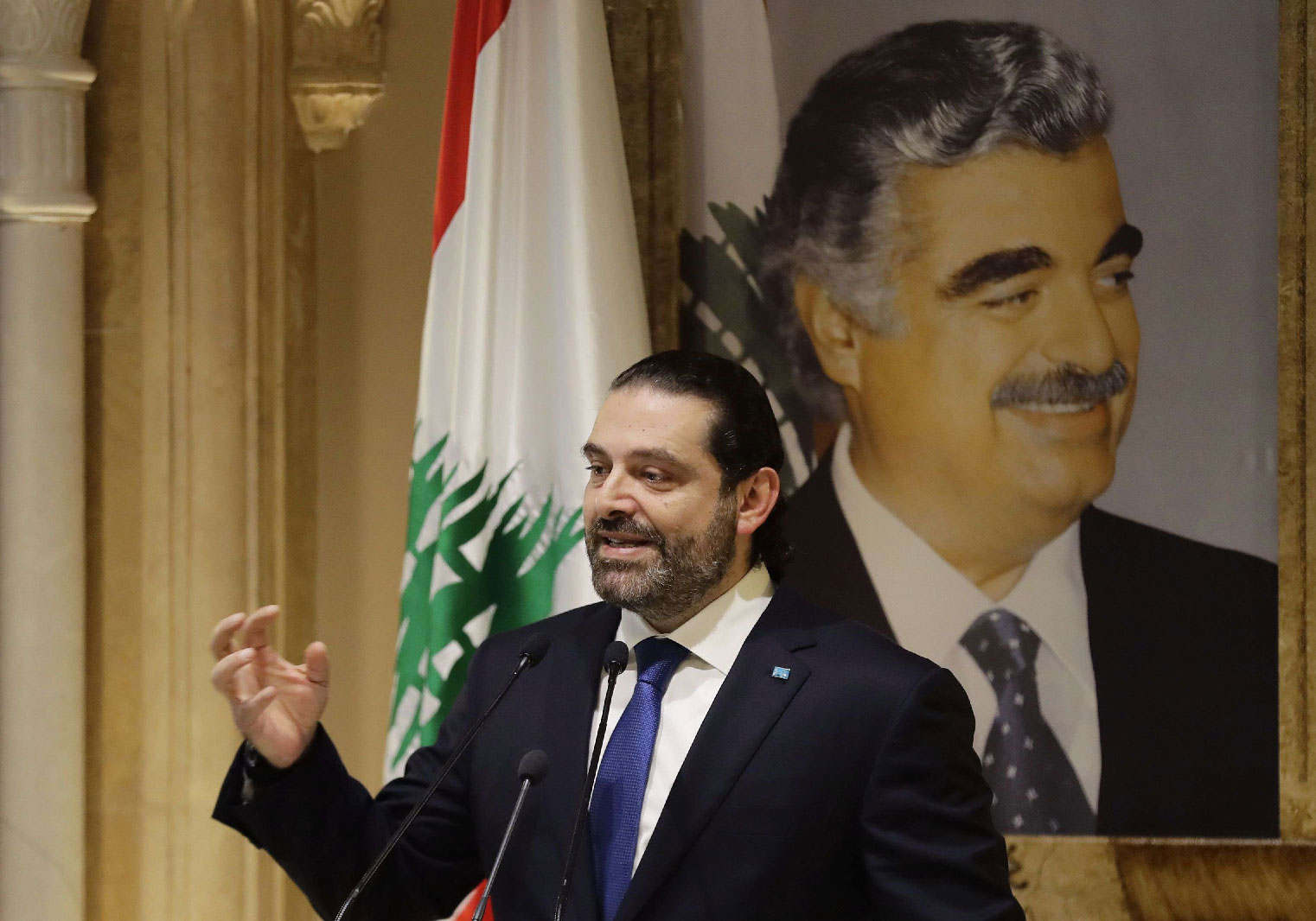 Lebanese Prime Minsiter Saad Hariri speaks during a press conference at his residence in downtown Beirut on November 13, 2018.