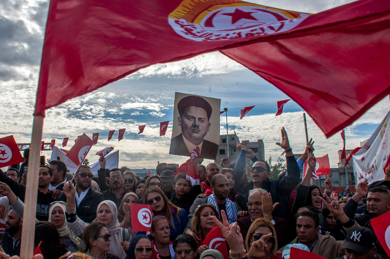 Hundreds of Tunisian public-sector workers demonstrate after failing to reach a wage agreement with the government on Thursday, Nov.22, 2018 in Tunis.