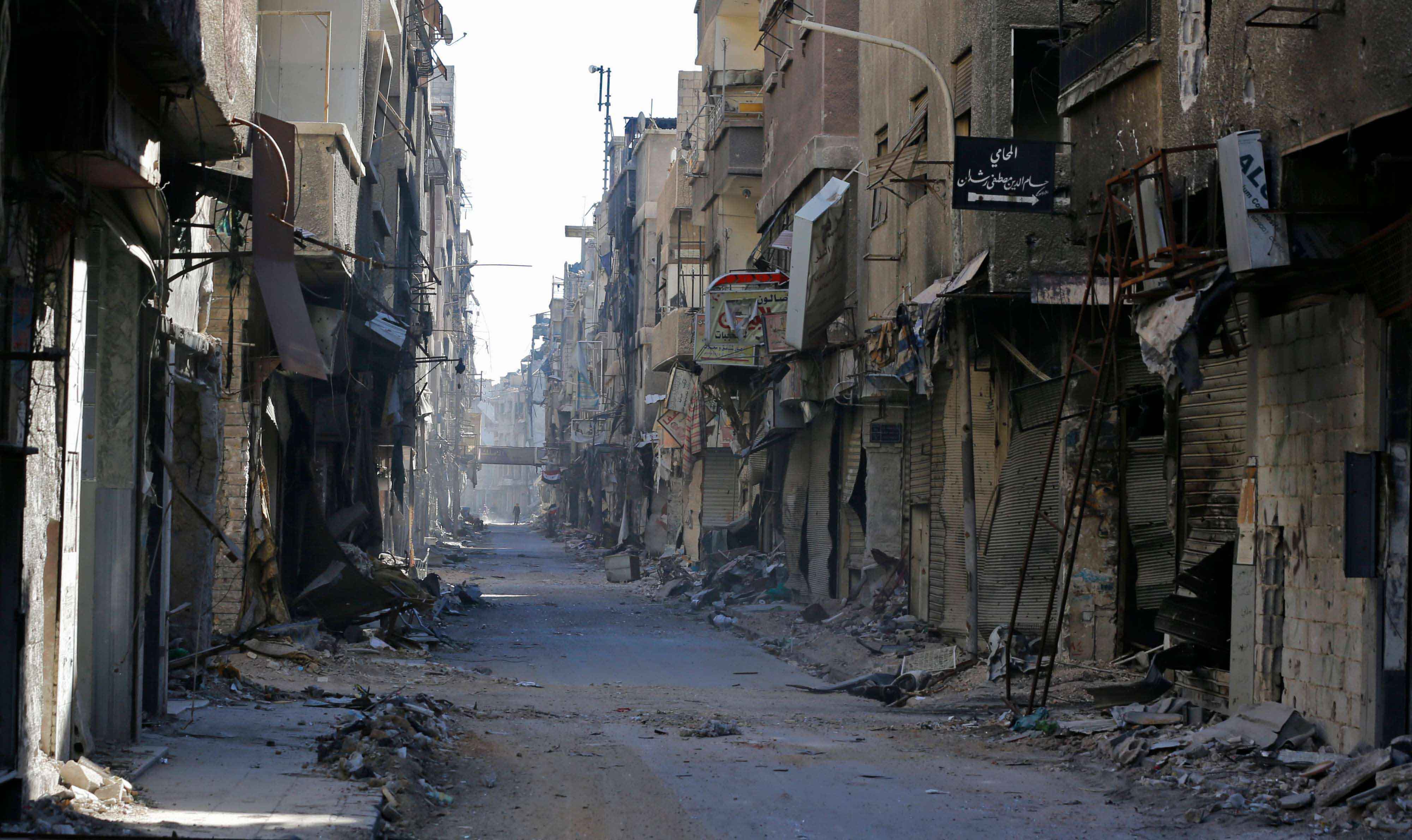 Destroyed buildings are seen in the Palestinian camp of Yarmuk southern Damascus on November 1, 2018