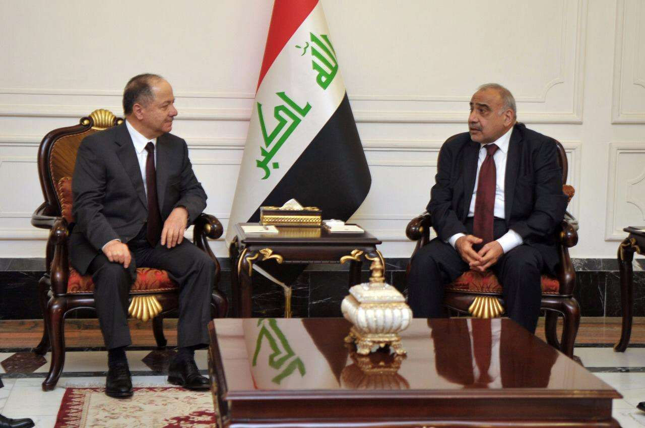 Iraqi Prime Minister Adel Abdul Mahdi meets with former Iraqi Kurdish region President Masoud Barzani in Baghdad, Iraq November 22, 2018
