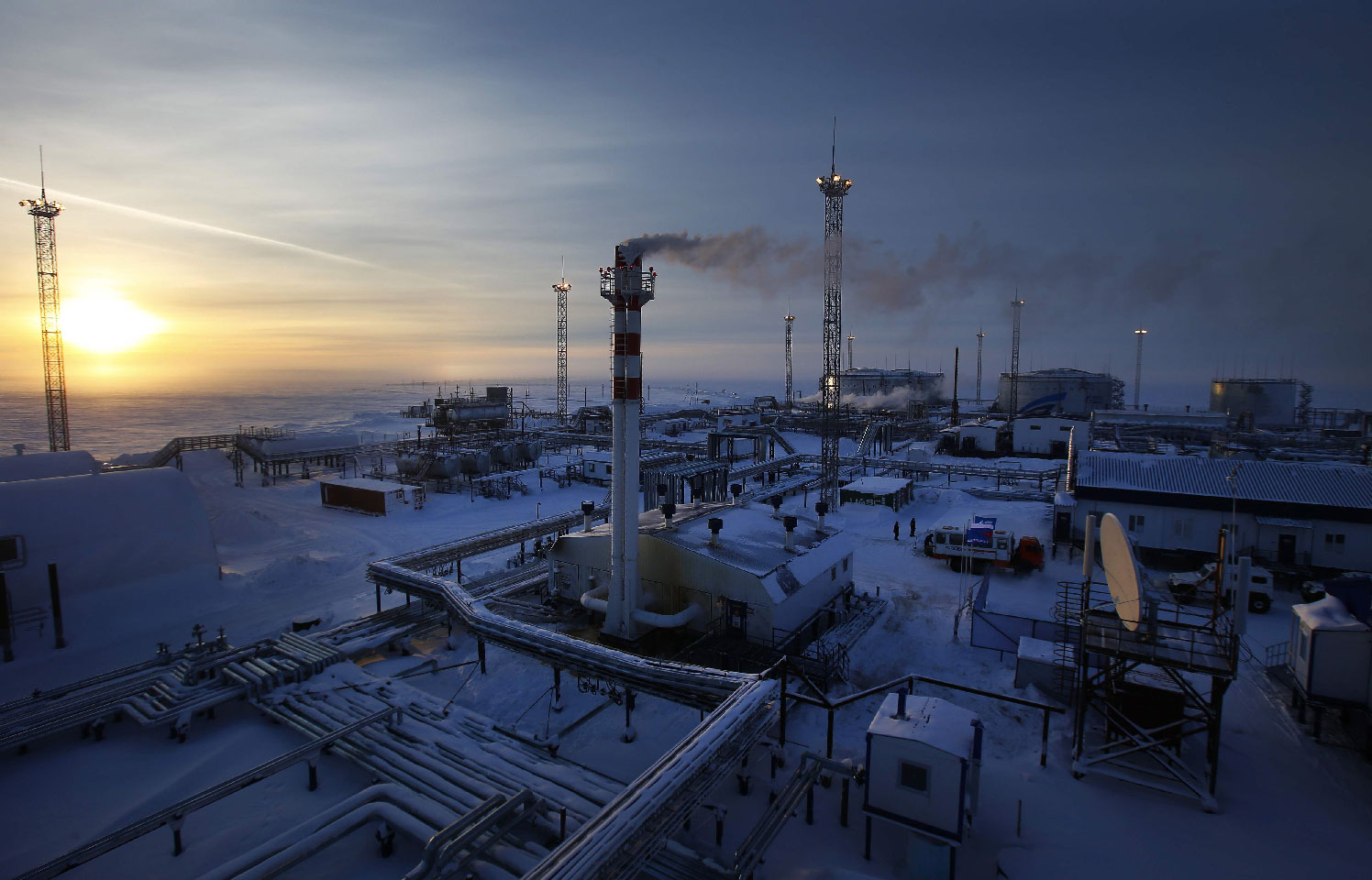 Oil facility north of the town of Nadym in northern Russia.