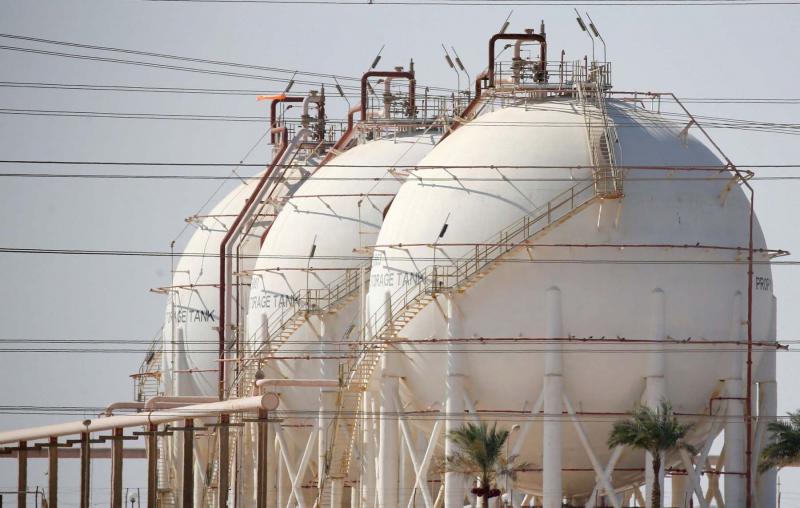 Gas tanks at the desert road of Suez city north of Cairo