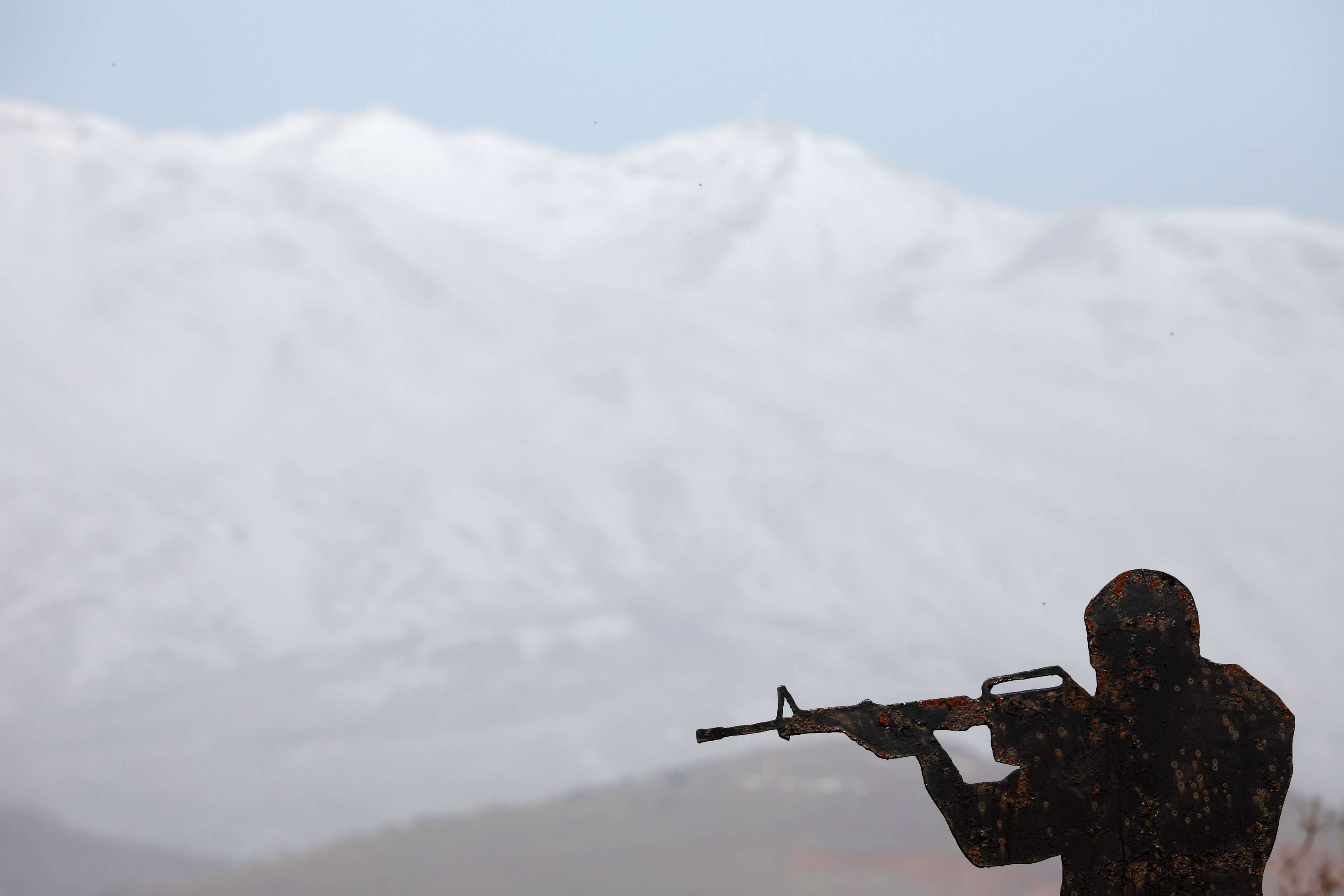 A metal sculpture is seen at Mount Bental, an observation post in the Israeli-occupied Golan Heights that overlooks the Quneitra crossing on January 21, 2019.