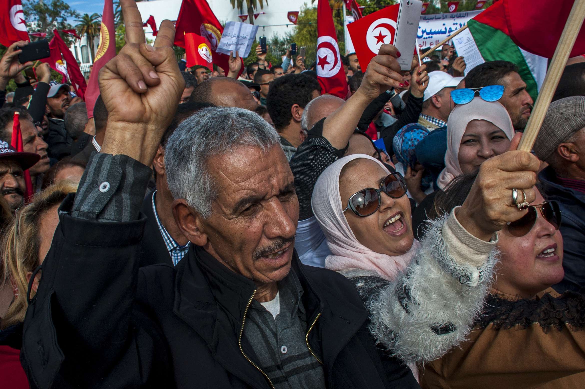 Hundreds of Tunisian public-sector workers demonstrate after failing to reach a wage agreement with the government in Tunis on Nov. 22, 2018.
