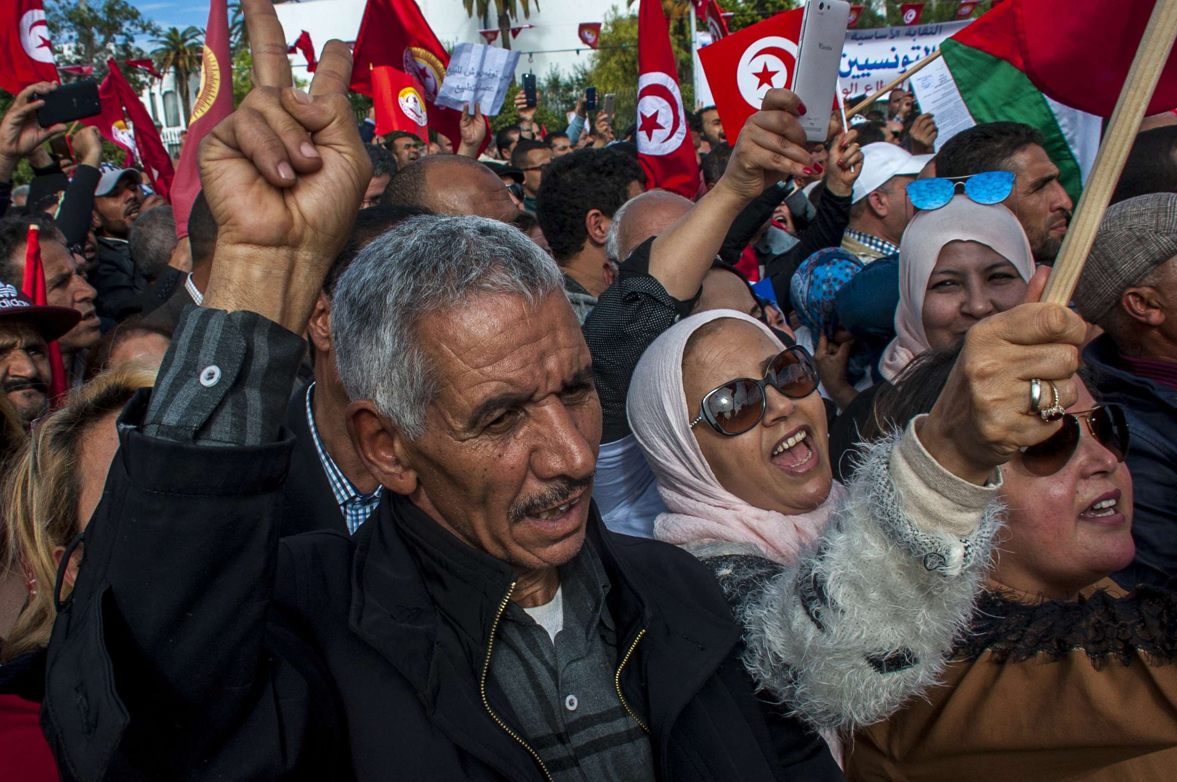 Hundreds of Tunisian public-sector workers demonstrate after failing to reach a wage agreement with the government in Tunis on Nov. 22, 2018.