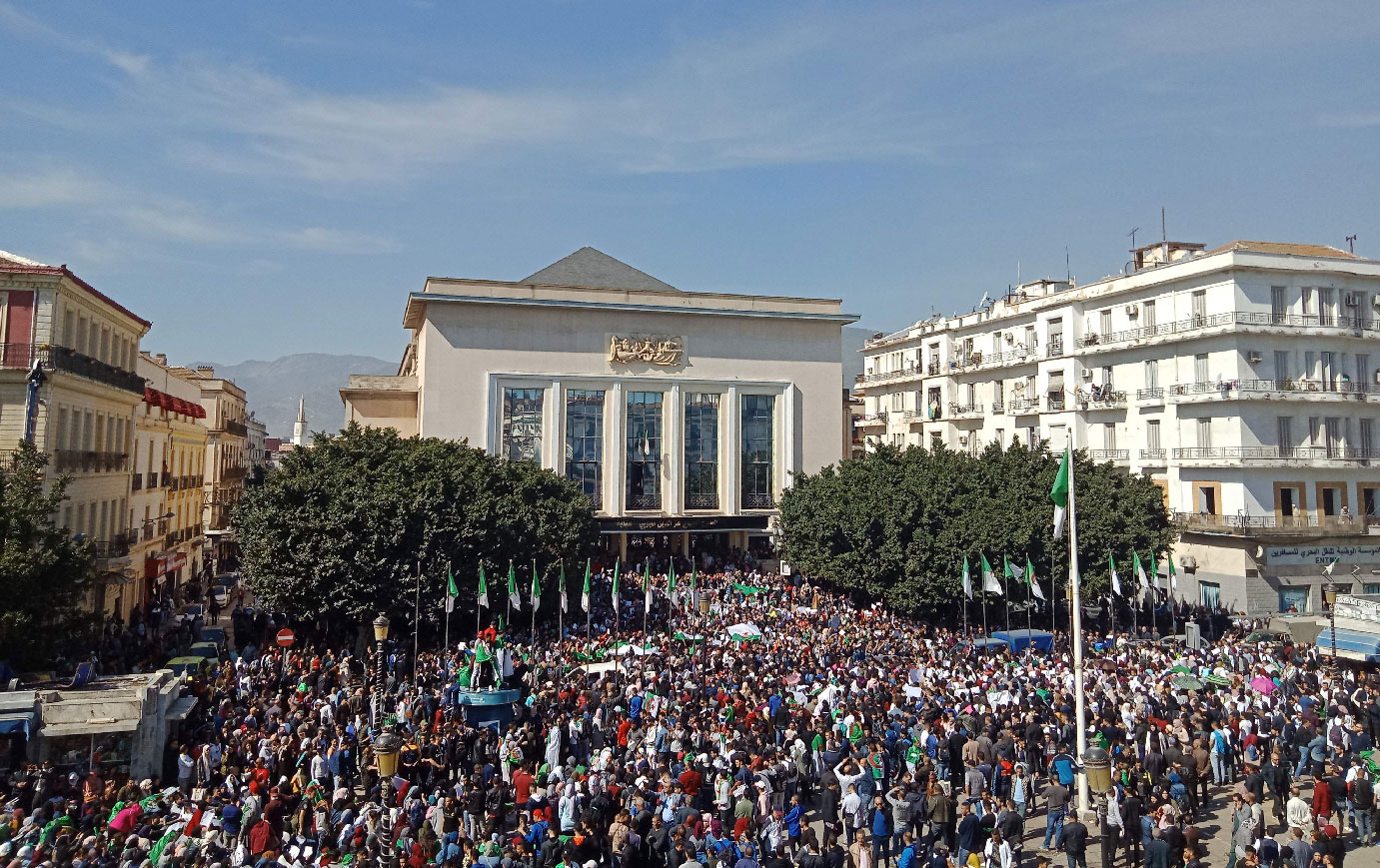 Algerians participate in a protest rally against their ailing president's bid for a fifth term in power, in the northeastern city of Annaba on March 5, 2019.