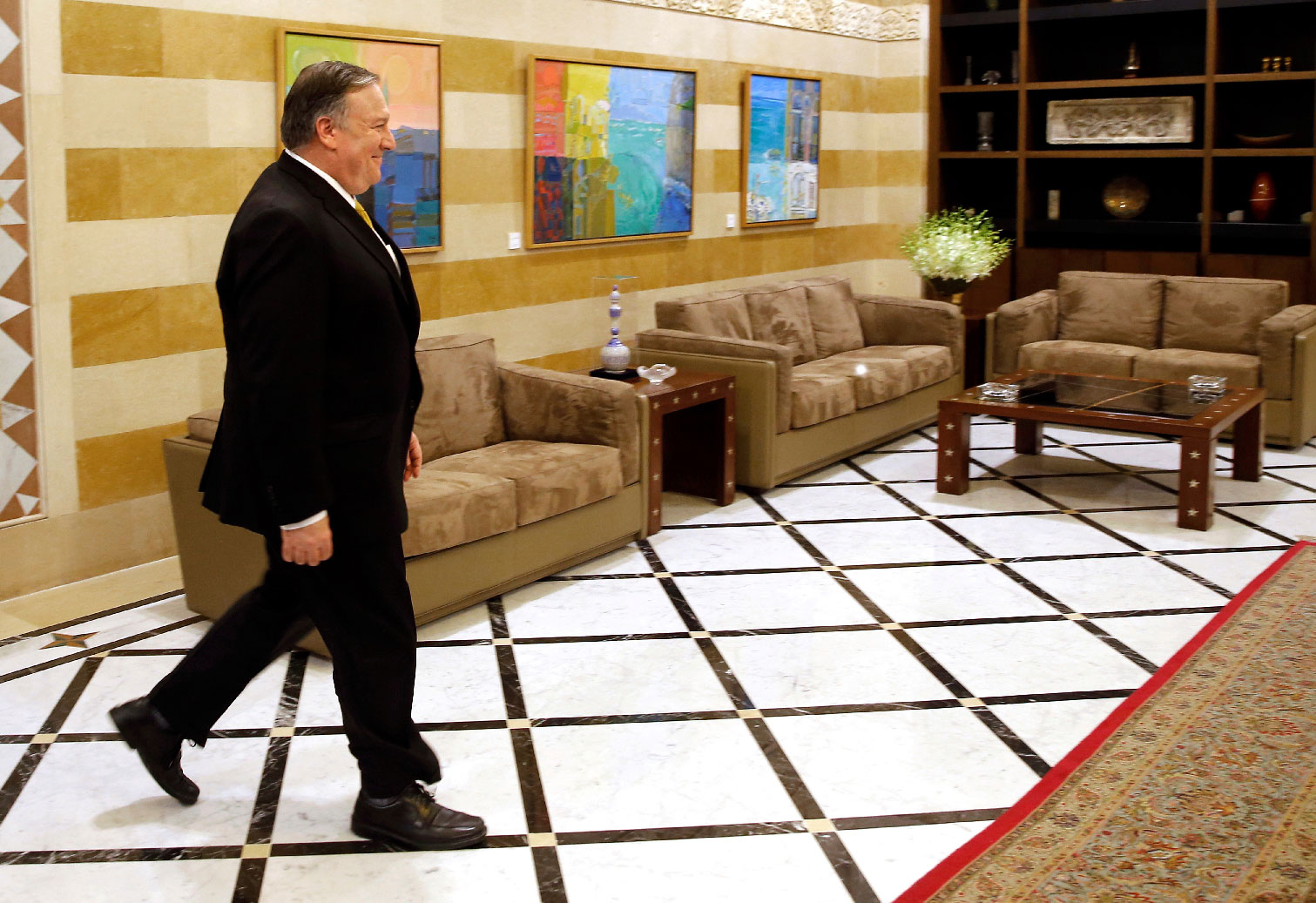 U.S. Secretary of State Mike Pompeo, arrives at the Government House to meets with Lebanese Prime Minister Saad Hariri, in Beirut, Lebanon, Friday, March. 22, 2019.