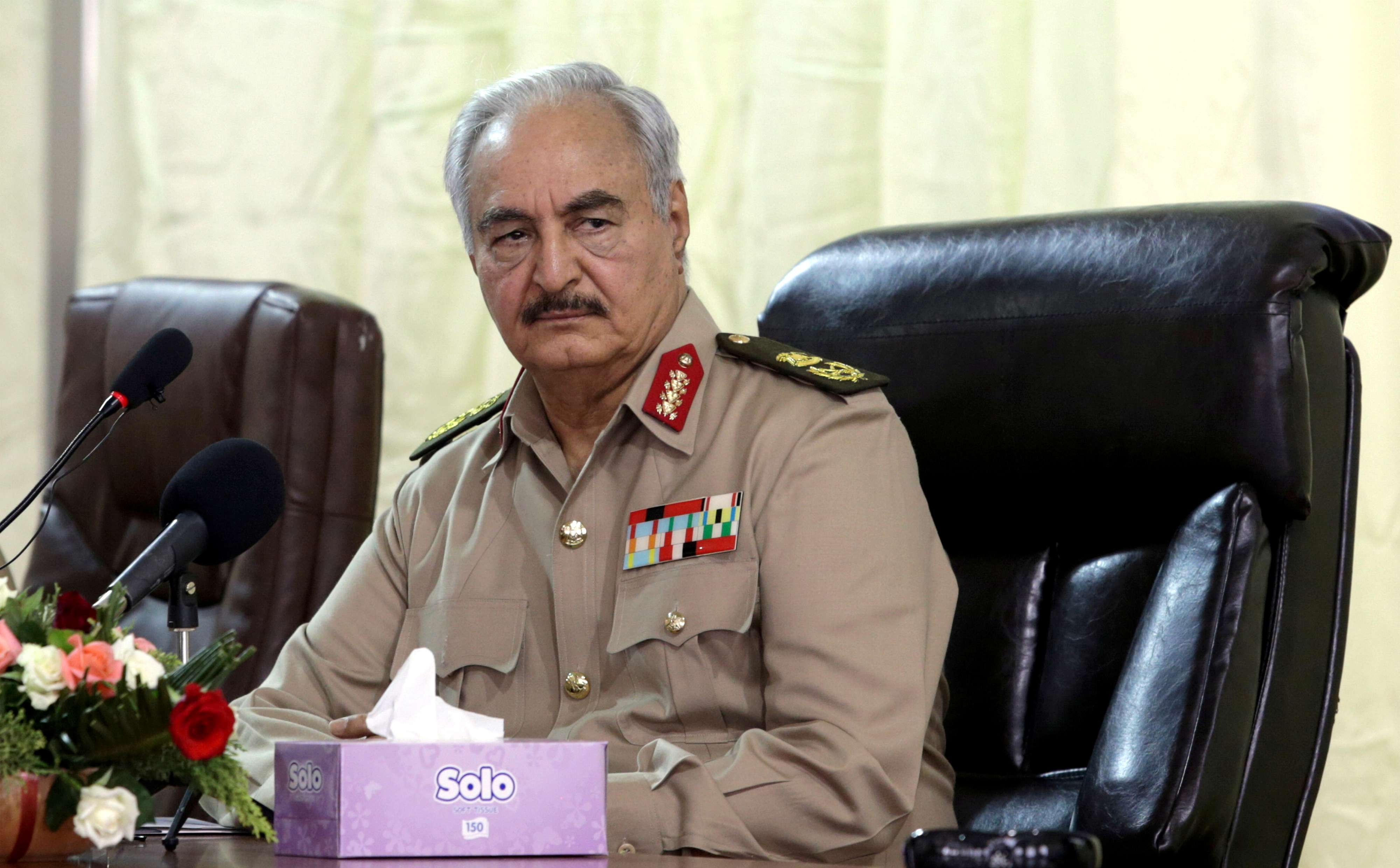 Libya's eastern-based commander Khalifa Haftar attends General Security conference, in Benghazi, Libya, October 14, 2017.