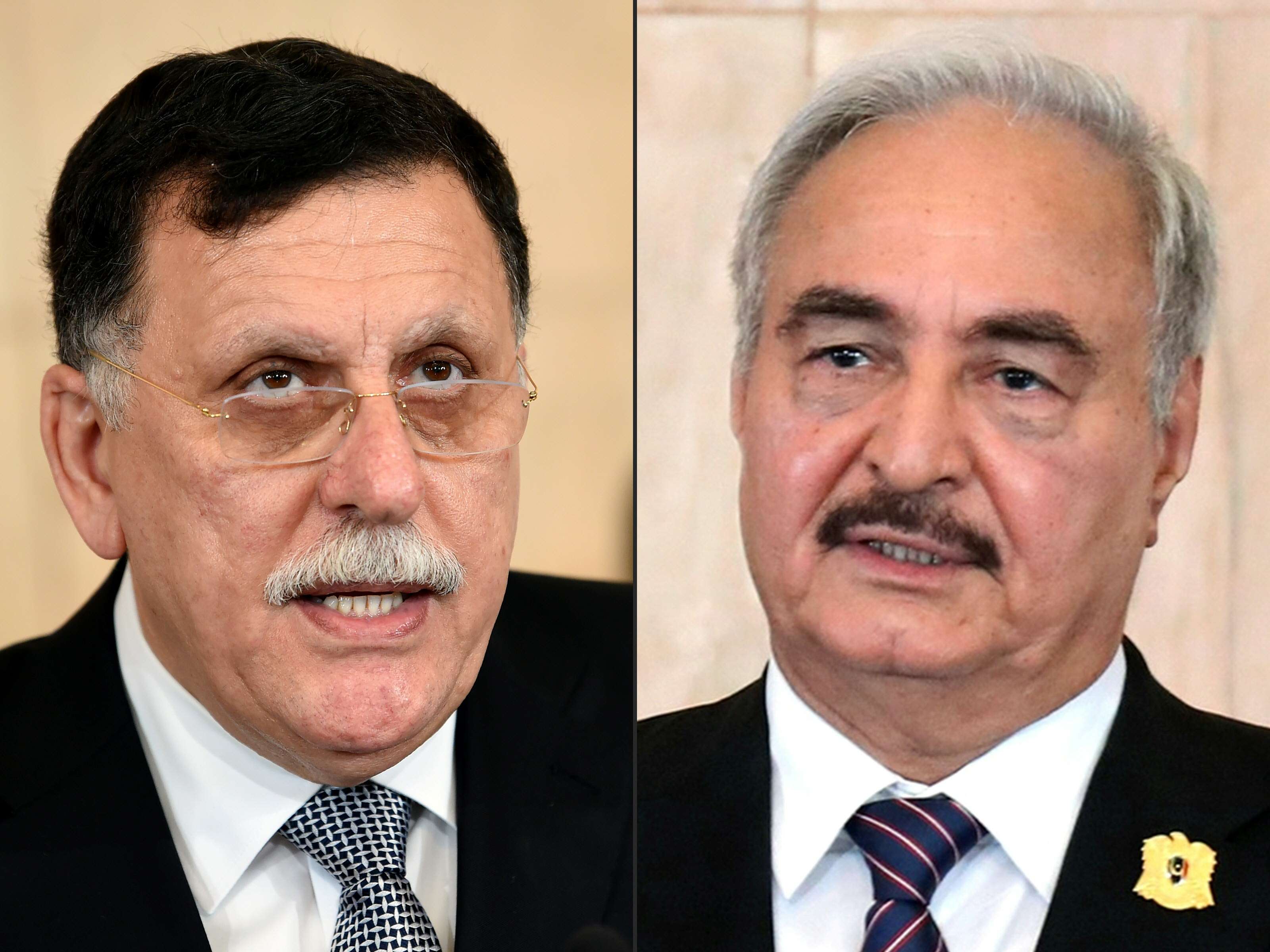 Libya's UN-backed Prime Minister Fayez al-Sarraj and General Khalifa Haftar