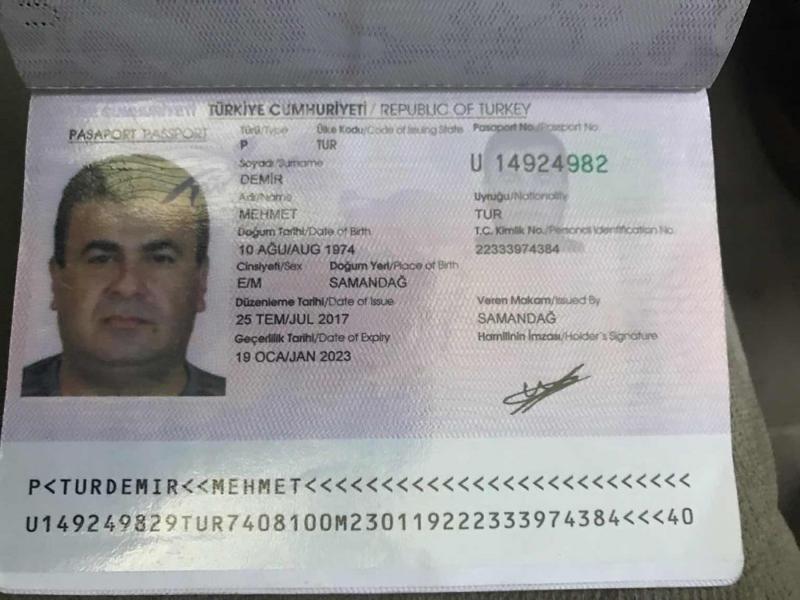 A Turkish passport seized in Tripoli fighting.