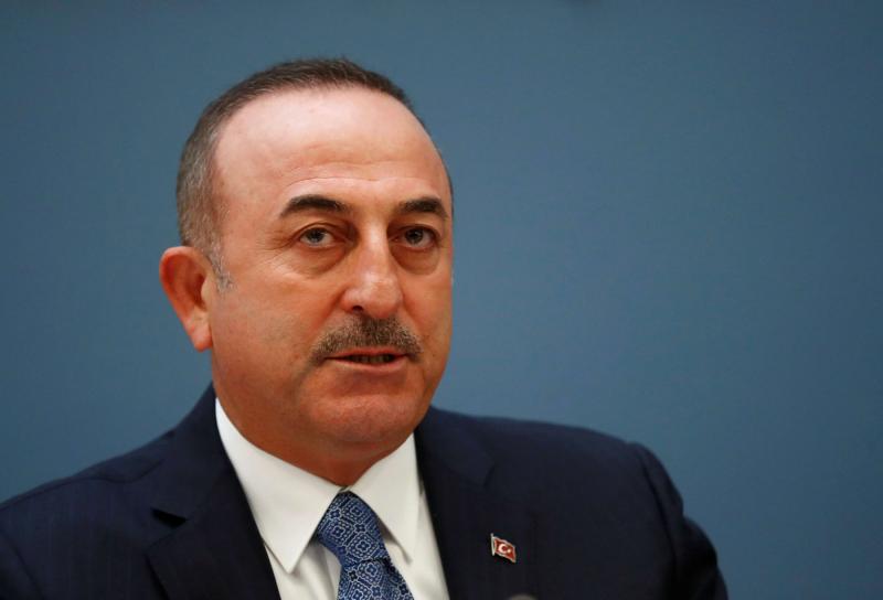 Turkish Foreign Minister Mevlut Cavusoglu attends a news conference in Riga, Latvia, May 16