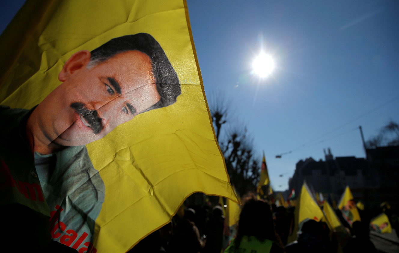 Pro-Kurd protesters take part in a demonstration in support of jailed PKK leader Abdullah Ocalan