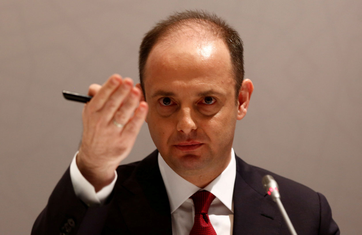 Turkey's central bank governor Murat Cetinkaya speaks during a news conference in Istanbul