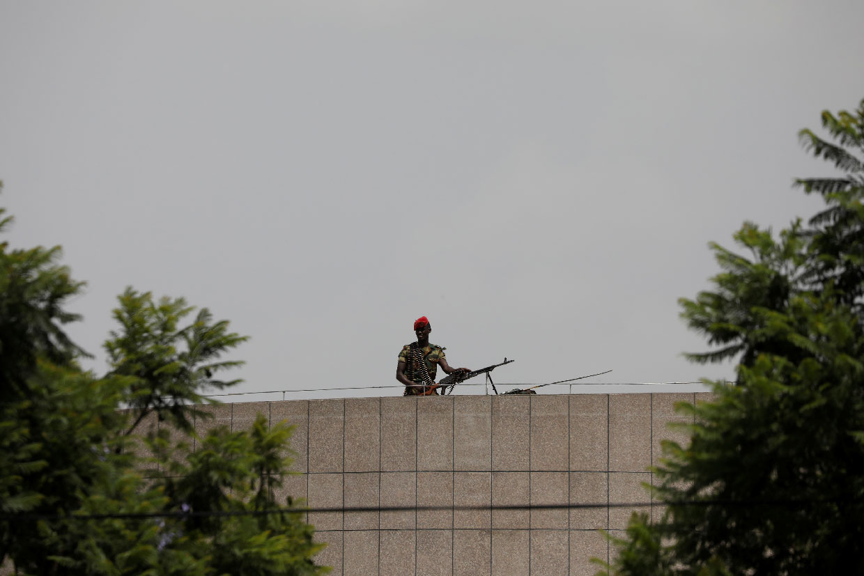 An Ethiopian republican guard is seen during memorial ceremony for the Ethiopian Army Chief of Staff Seare Mekonnen