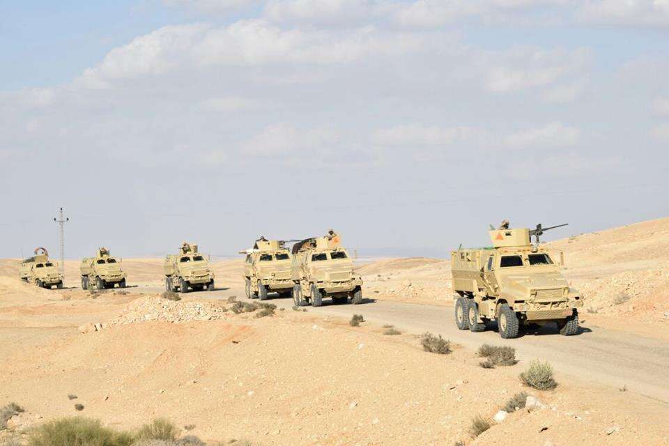 Egyptian Army and police special forces vehicles are seen in the troubled northern part of the Sinai peninsula