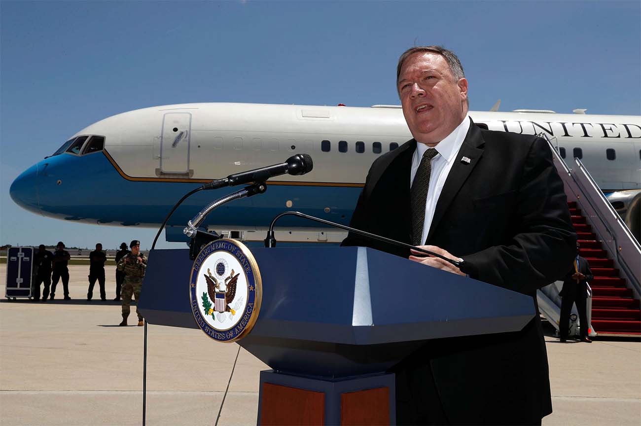 US Secretary of State Mike Pompeo speaks to the media at Andrews Air Force Base