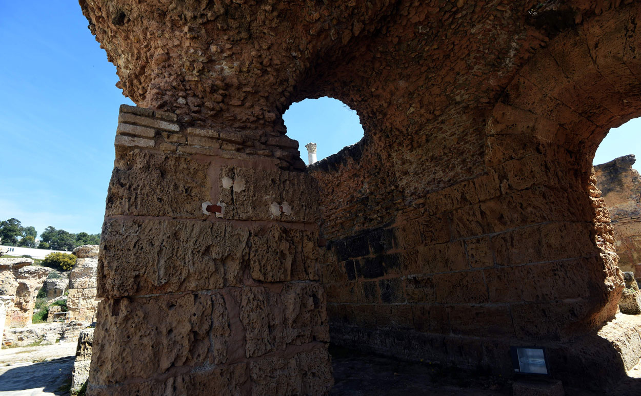 Partial view of the Antonine Baths, the largest bath complex in the African provinces and the third largest bath complex in the Roman world, at the archaeological site of Carthage.