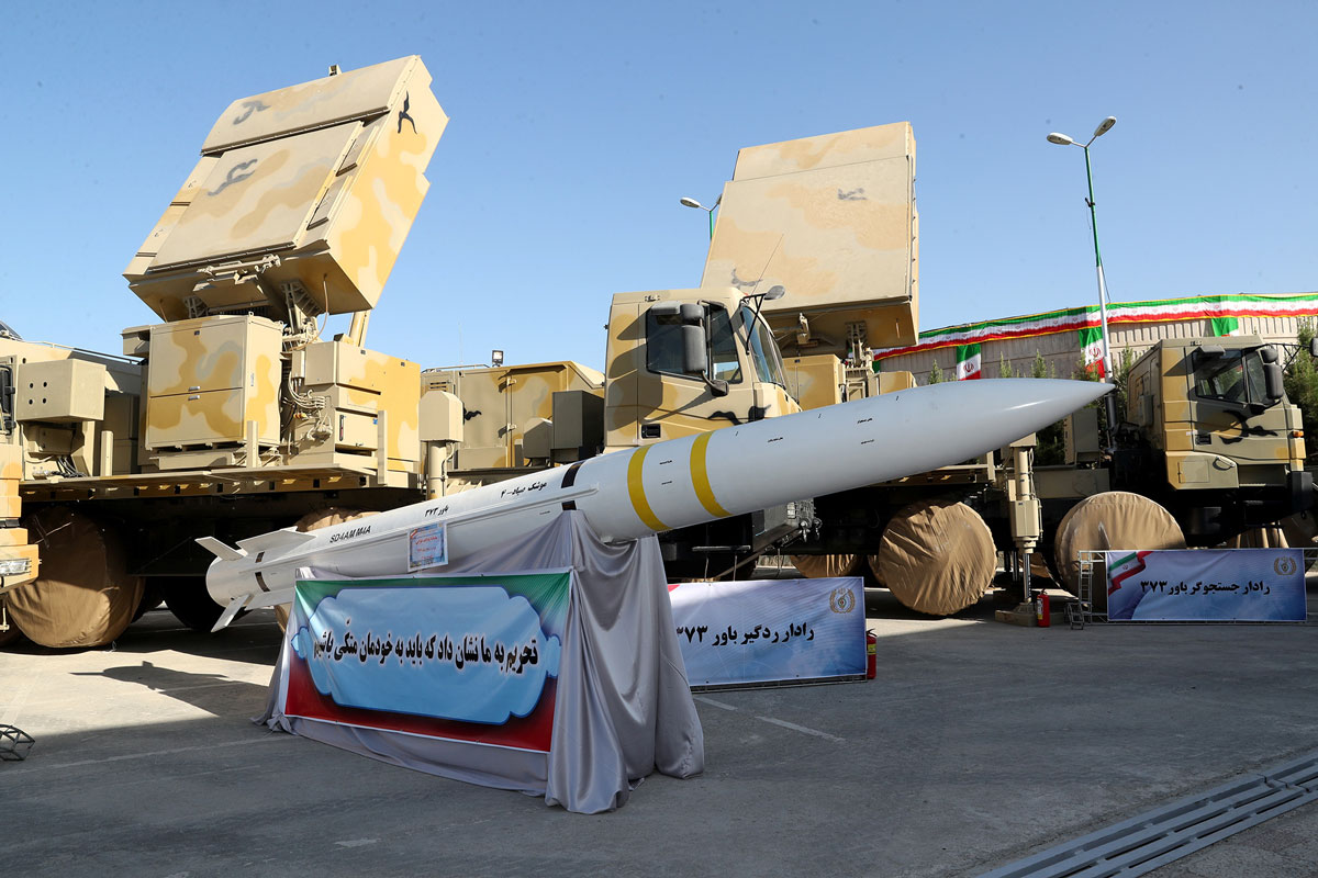 The domestically built mobile missile defence system Bavar-373 is displayed on the National Defence Industry Day in Tehran