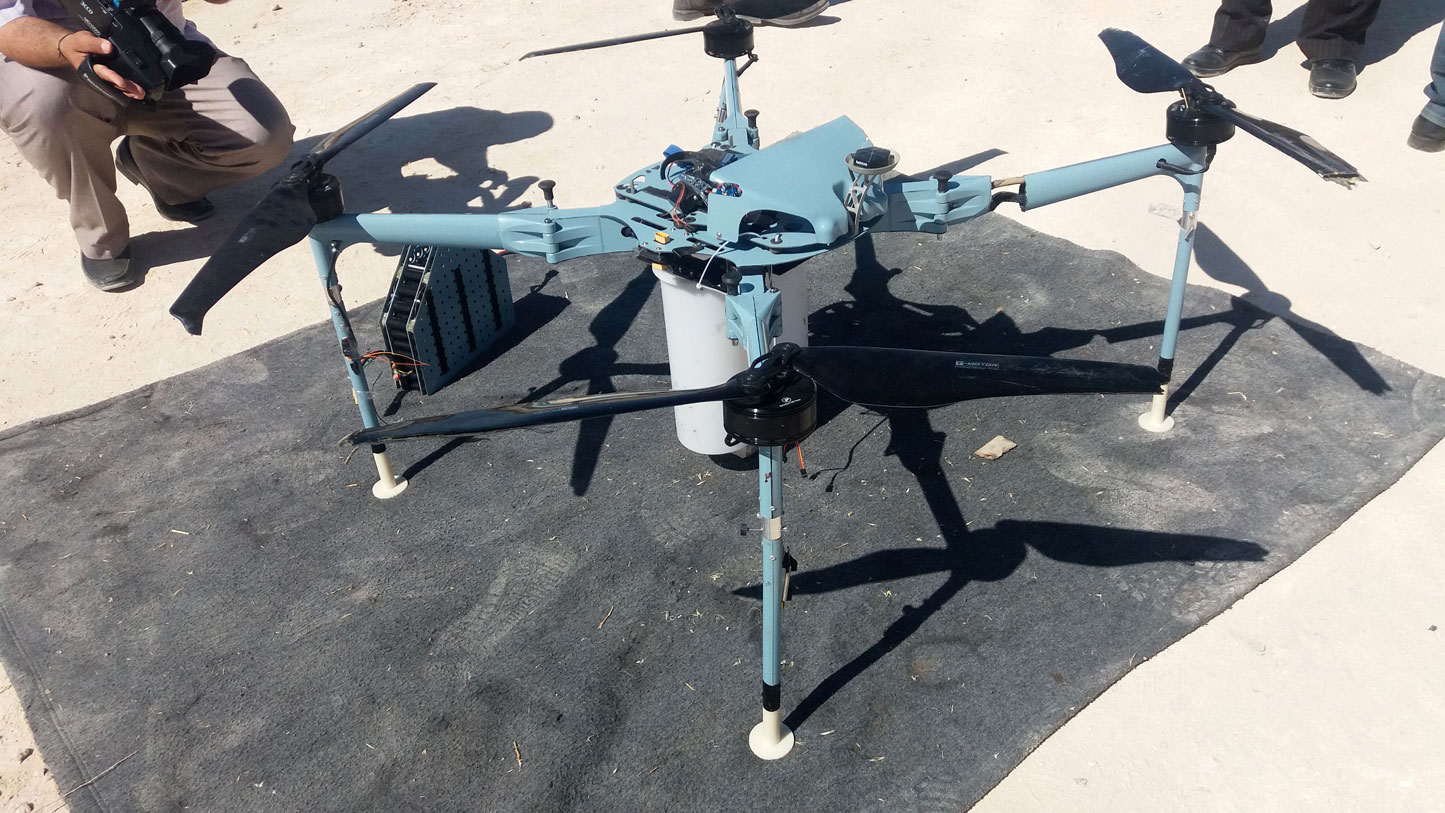 A handout picture released by the official Syrian Arab News Agency (SANA) on September 21, 2019 shows what the agency says is a drone that was shot down in the outskirts of Jabal al-Sheikh