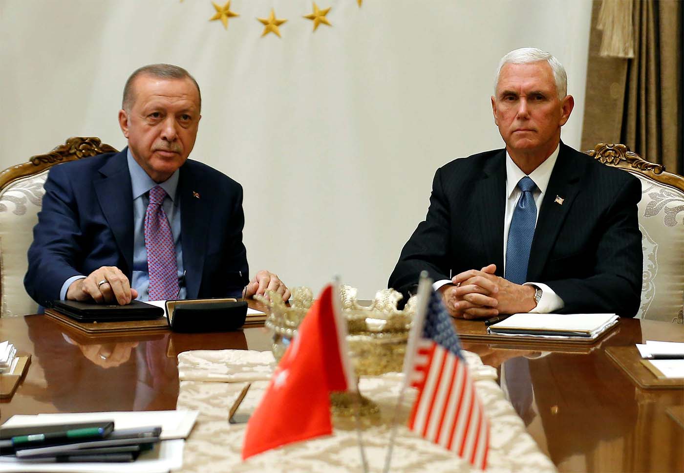 US Vice President Mike Pence meets with Turkish President Tayyip Erdogan at the Presidential Palace in Ankara