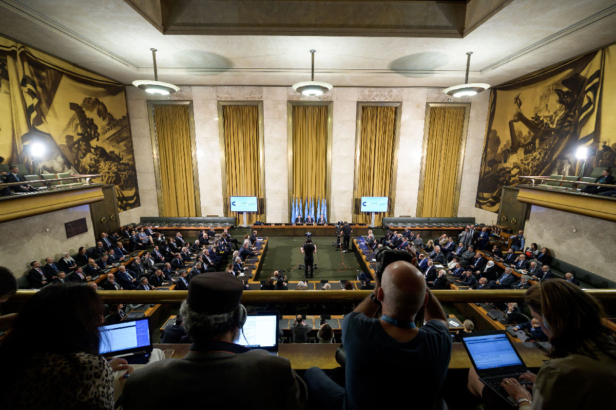 Ceremony to mark the opening of a meeting of the Syria constitution-writing committee in Geneva