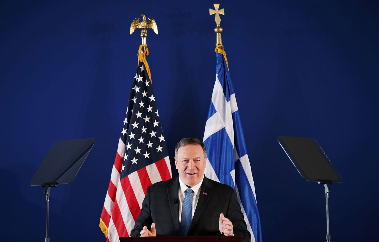 US Secretary of State Mike Pompeo delivers a speech at the Stavros Niarchos Foundation Cultural Center in Athens
