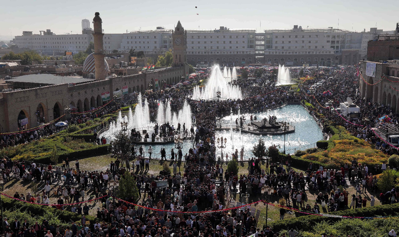 Iraqi Kurds gather in Arbil on the eve of celebrations marking the birth of Prophet Mohammad