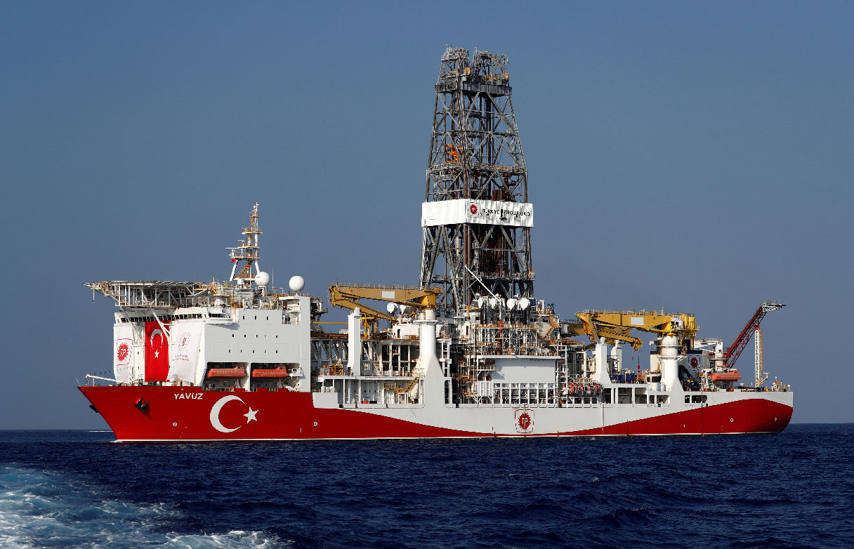 Turkish drilling vessel Yavuz is pictured in the eastern Mediterranean Sea off Cyprus