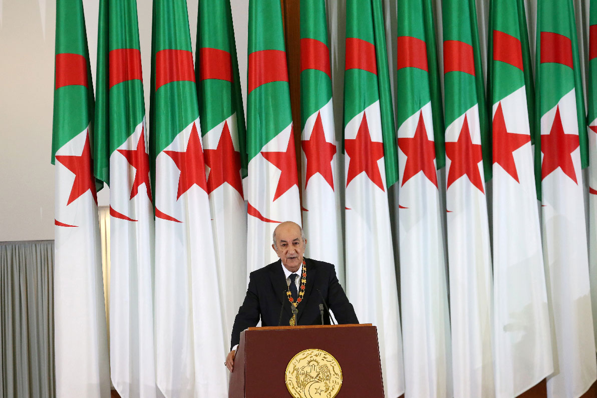 Algerian President Abdelmadjid Tebboune delivers a speech