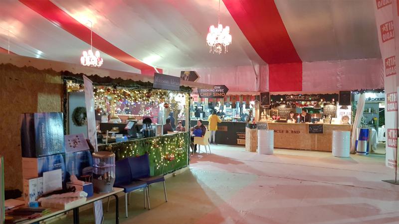 Food area at the Christmas market at CAFC club