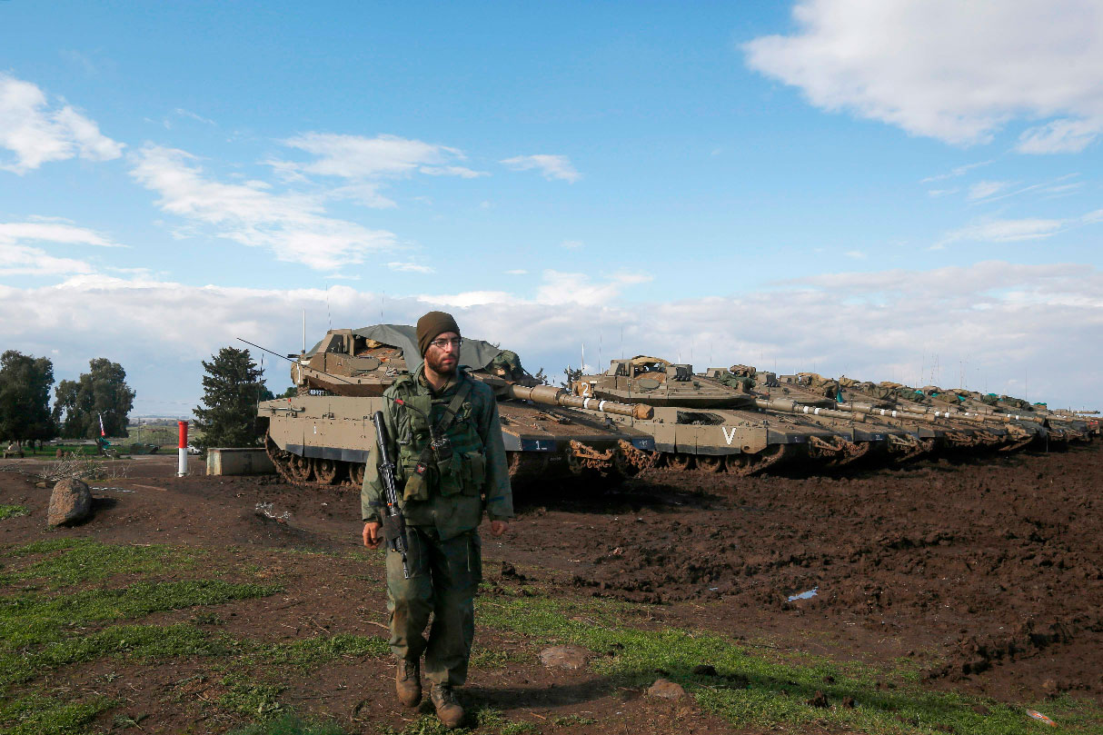 Israeli troops are pictured in the Israeli-occupied Golan Heights on the border with Syria on January 3