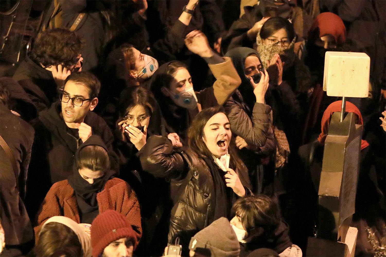 Iranians students demonstrate against the regime following a tribute for the victims of Ukraine International Airlines Boeing 737