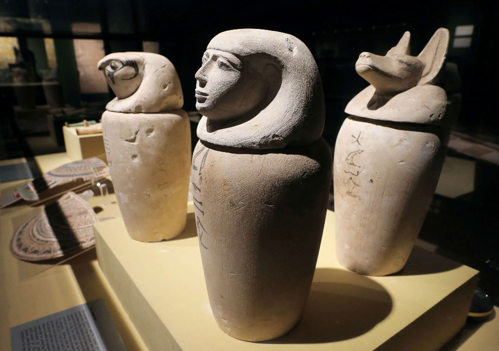 Ancient artifacts on display at the Sohag National Museum, Egypt
