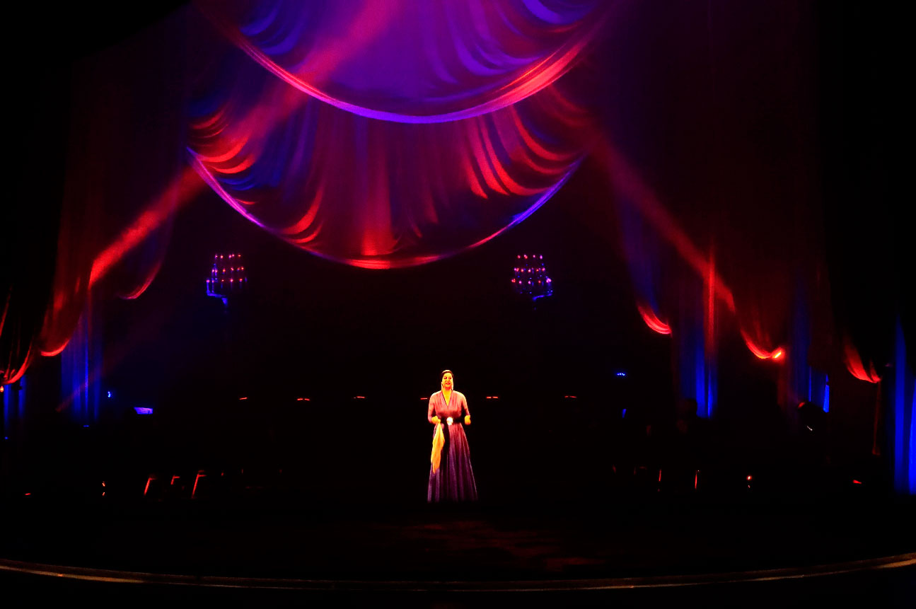 A hologram of legendary Egyptian singer Umm Kulthum is projected on stage at Cairo Opera House