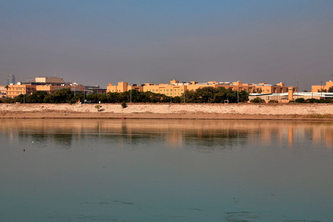 The US Embassy is seen across the Tigris River in Baghdad