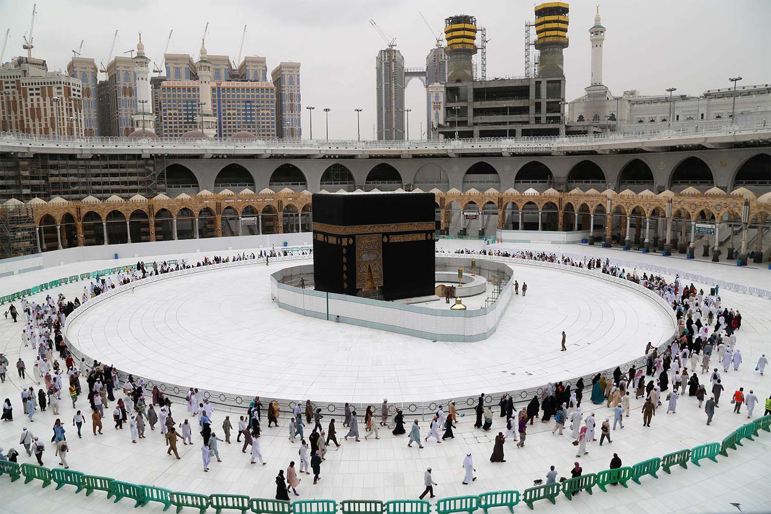 Muslim worshippers circumambulate the sacred Kaaba in Mecca's Grand Mosque