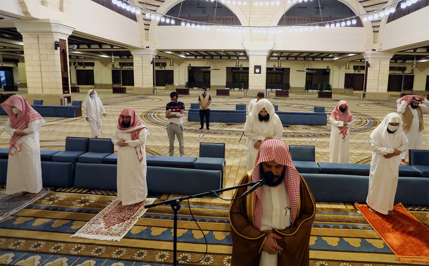 Muslims perform the Al-Fajr prayer inside the Al-Rajhi Mosque in RIyadh