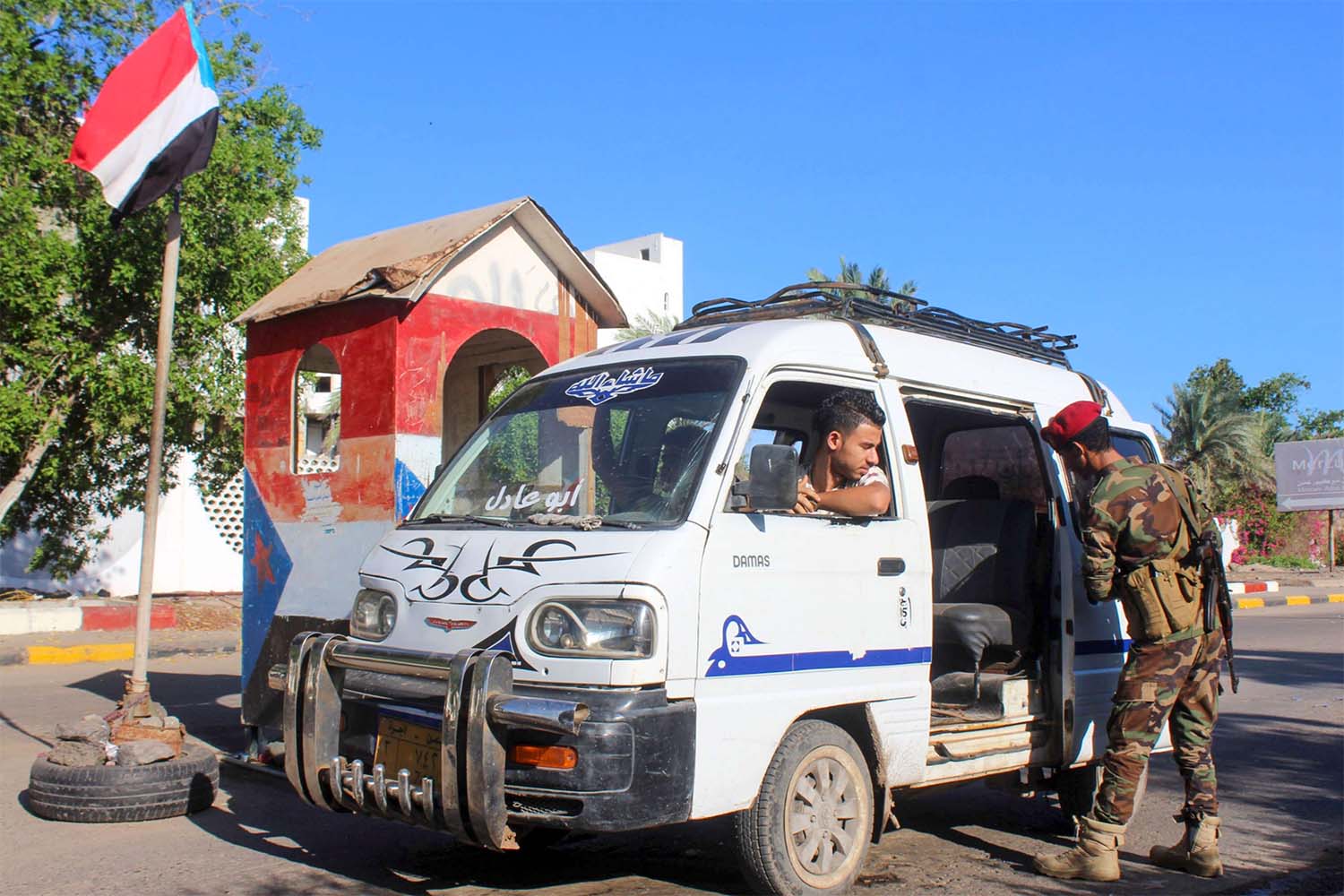 A member of the Southern Transitional Council (STC) mans a checkpoint in the southern Yemeni city of Aden