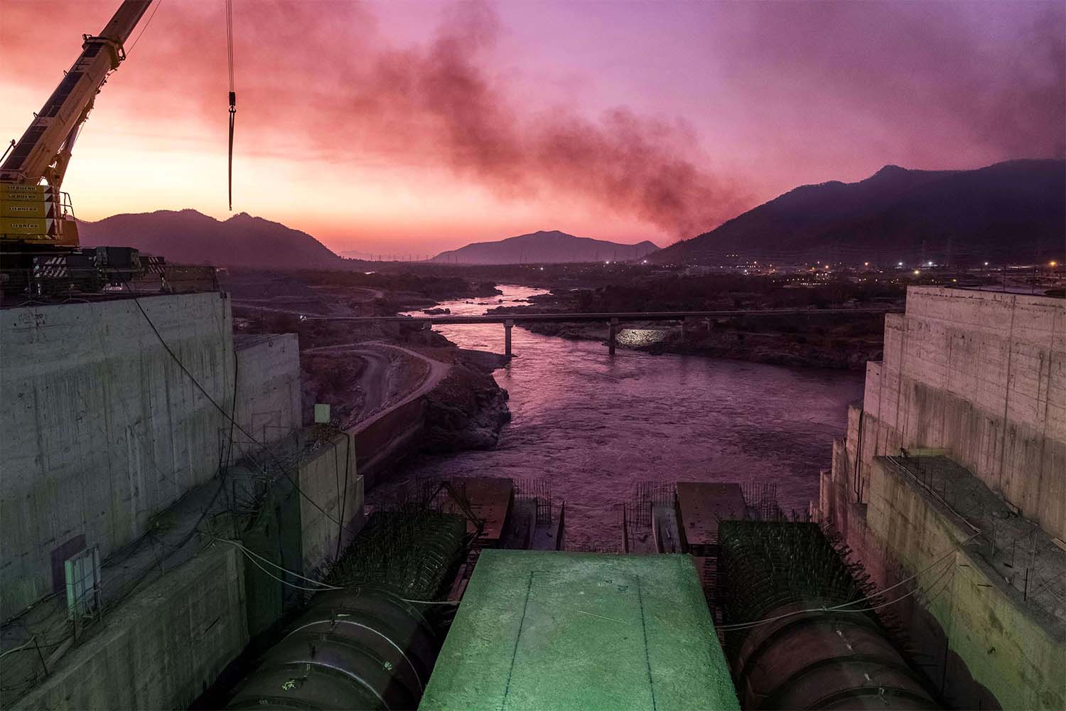 Blue Nile river as it passes through the Grand Ethiopian Renaissance Dam