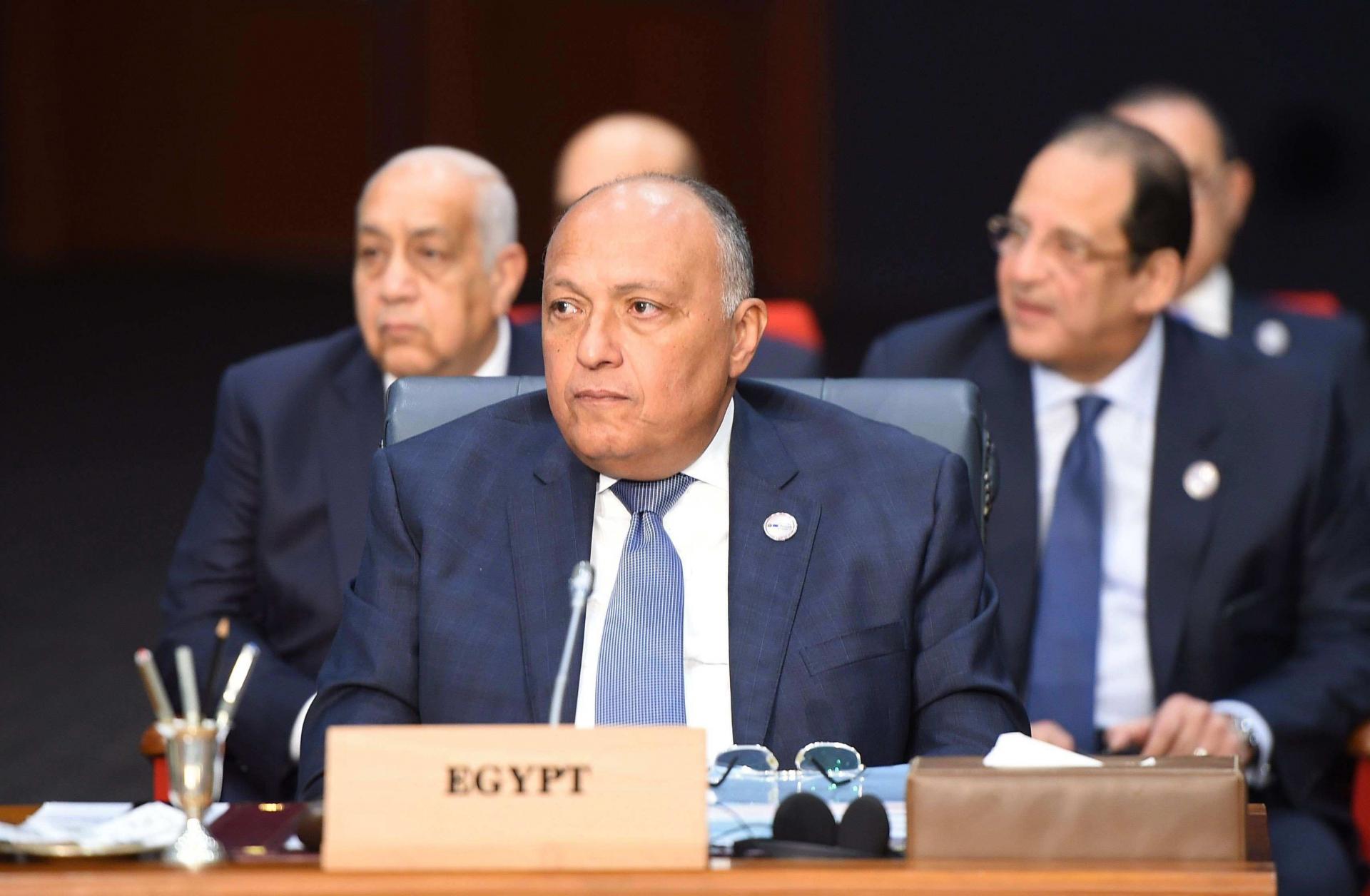 سامح شكري فضح تورط تركيا في نقل الاسلحة والارهابيين الى ليبيا في المؤتمرات الدولية