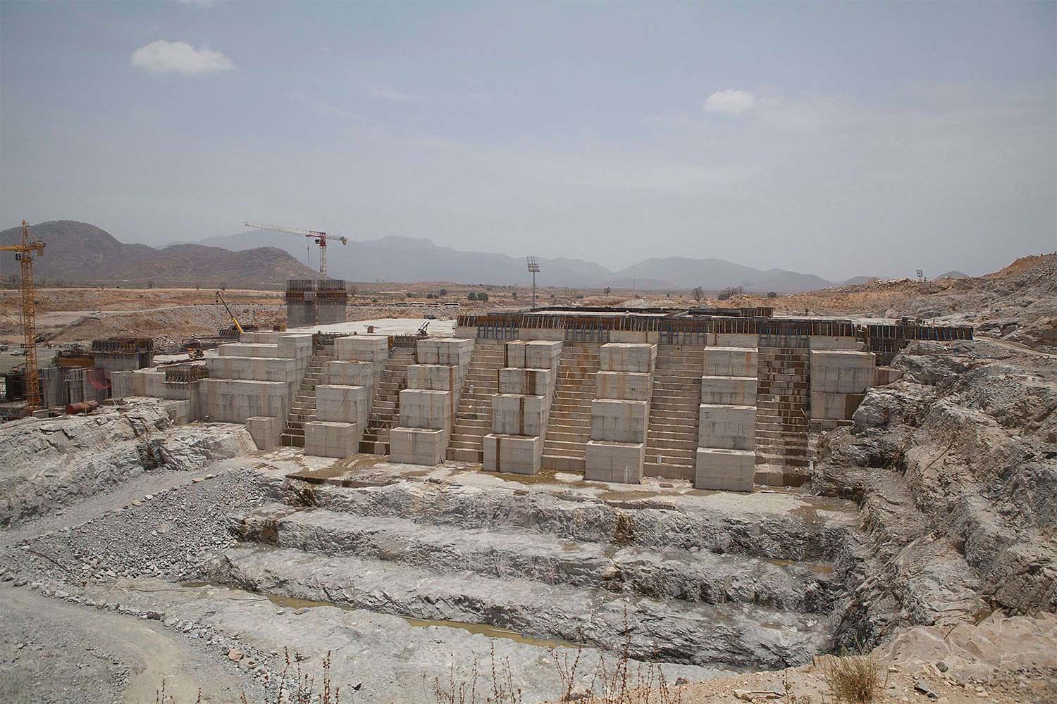 General view of the construction works at the Grand Ethiopian Renaissance Dam near Guba in Ethiopia