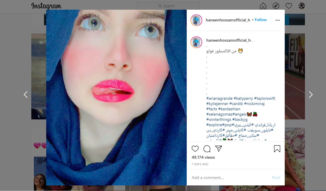 Haneen Hossam's Instagram account