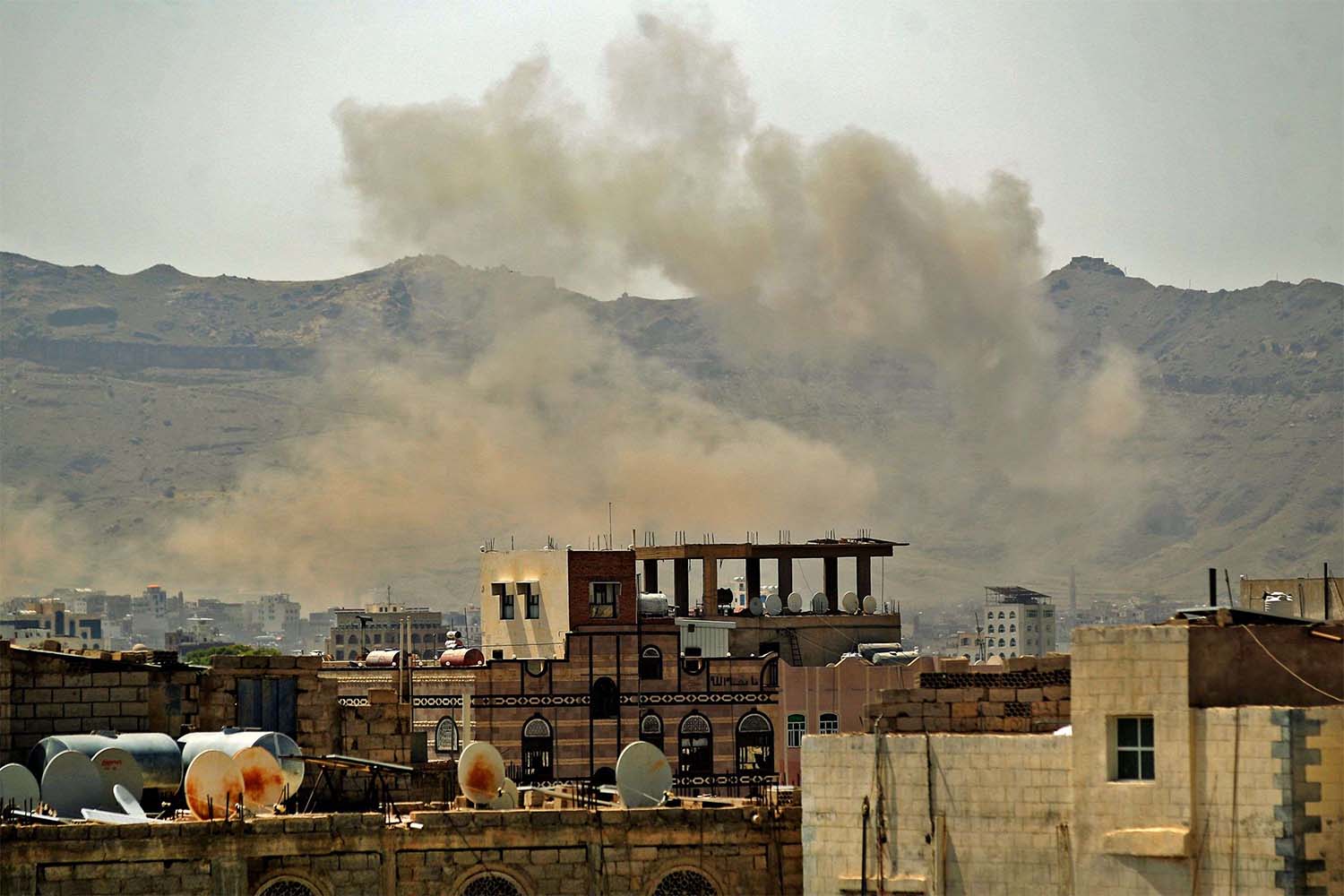 Smoke billows following a reported airstrike by the Saudi-led coalition in Sanaa